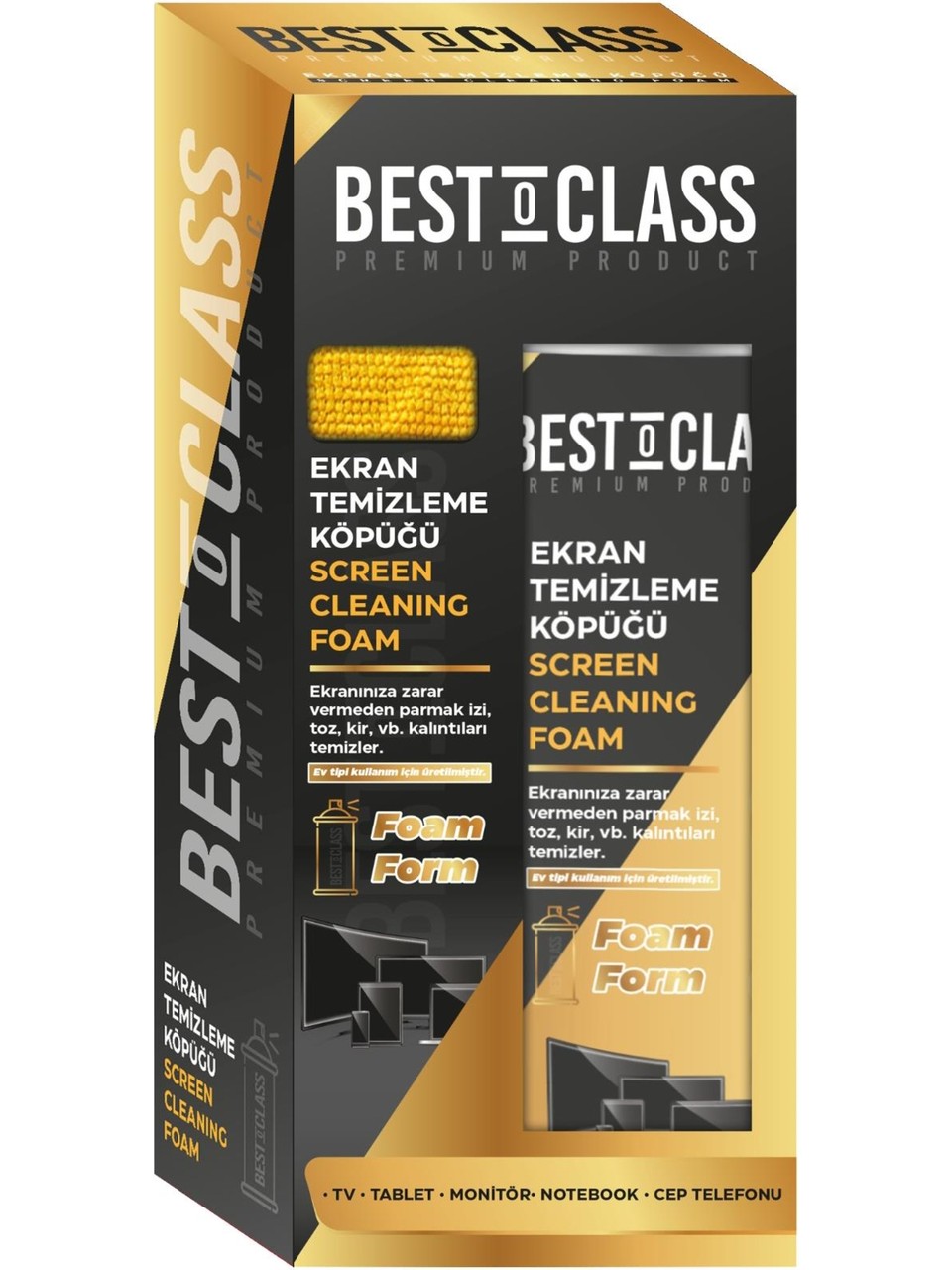 BESTOCLASS Premium Ekran Temizleme Köpüğü 500 ML | TV, Monitör, Laptop, Tablet ve Telefon Ekran Temizleyici | Mikrofiber Bez Dahil | Alkol ve Amonyak İçermez