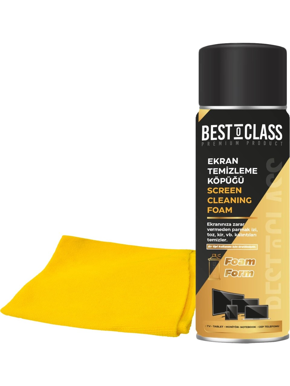 BESTOCLASS Premium Ekran Temizleme Köpüğü 500 ML | TV, Monitör, Laptop, Tablet ve Telefon Ekran Temizleyici | Mikrofiber Bez Dahil | Alkol ve Amonyak İçermez - Görsel 2