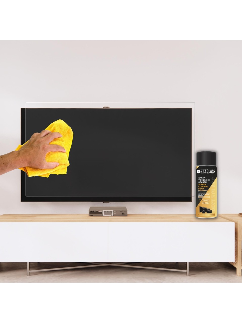 BESTOCLASS Premium Ekran Temizleme Köpüğü 500 ML | TV, Monitör, Laptop, Tablet ve Telefon Ekran Temizleyici | Mikrofiber Bez Dahil | Alkol ve Amonyak İçermez - Görsel 4
